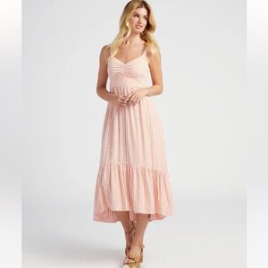 Skies Are Blue Coral Striped Midi Dress - Medium